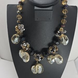 Black and Gold Crystal Glass Wire Wrapped Necklace